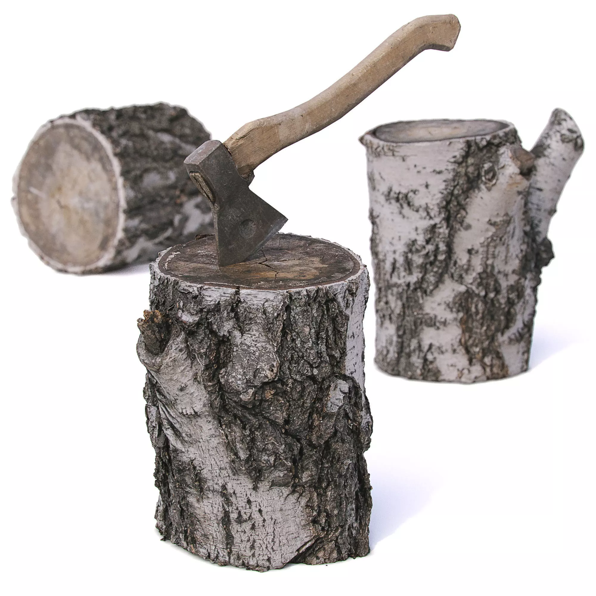 Stump with an ax 3D model_0