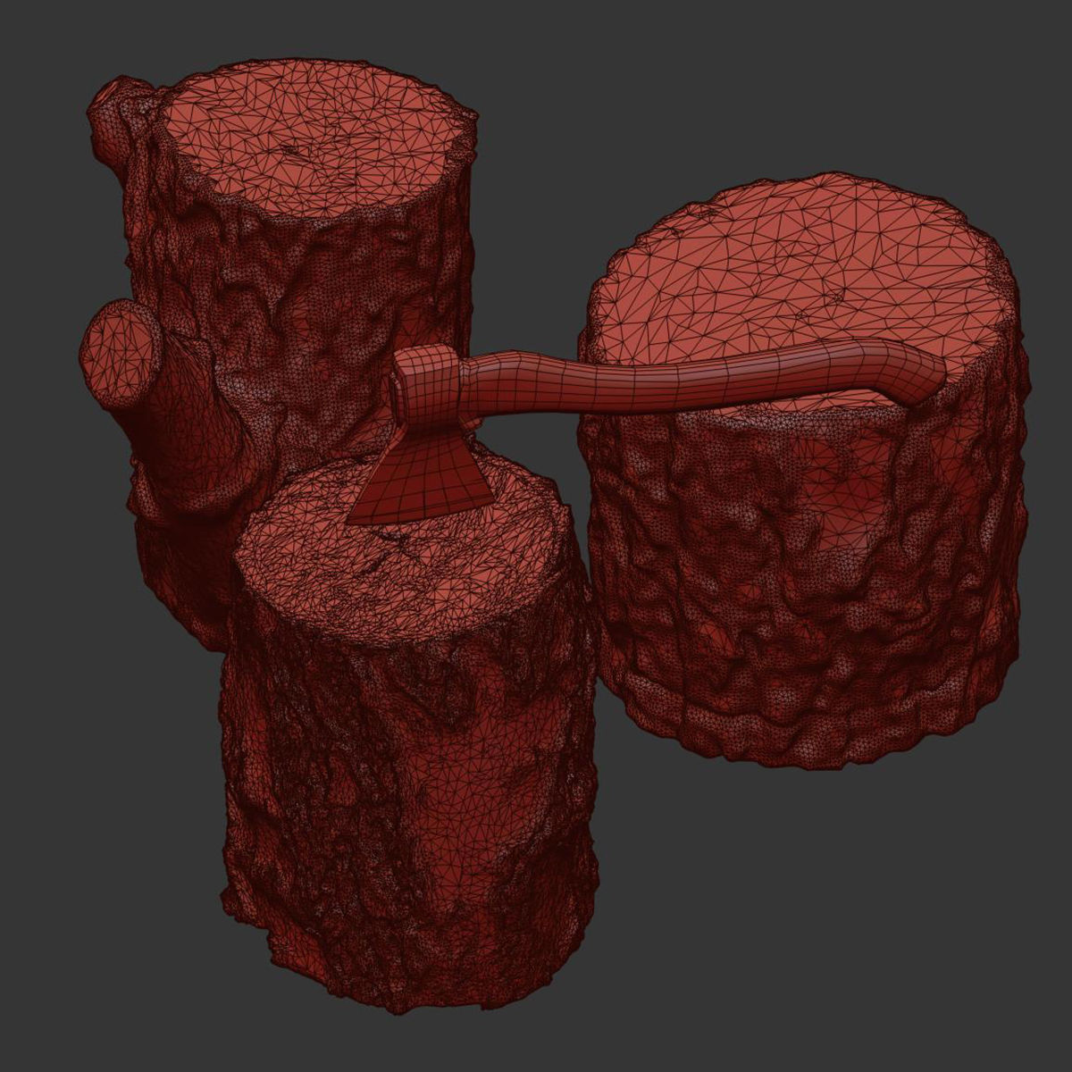 Stump with an ax 3D model_5