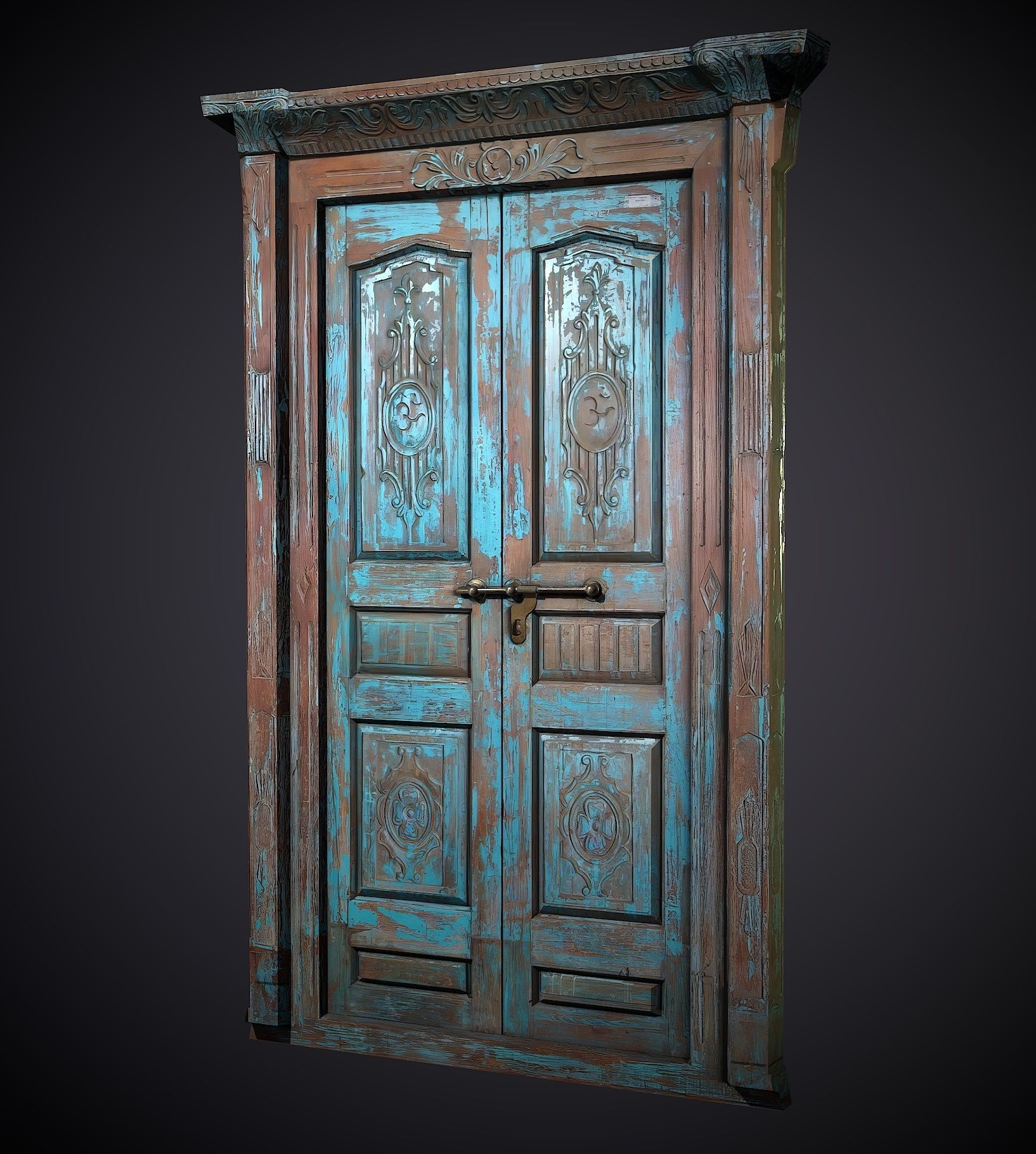 Old Vintage Door Low-poly 3D model_2
