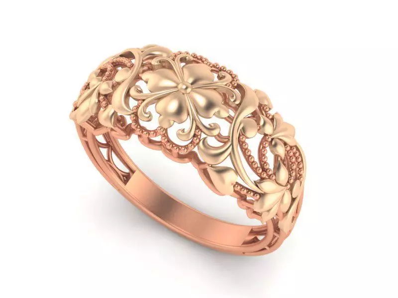 Flower Leaves Vines Beads Balls Wire Mesh Plain Gold Ring 3D print model