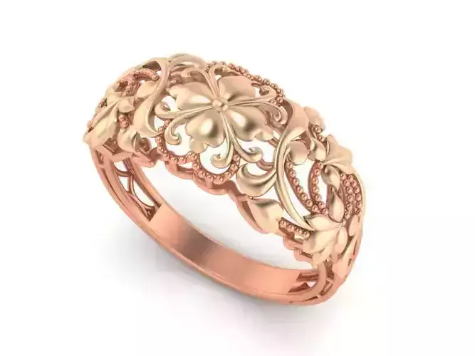Flower Leaves Vines Beads Balls Wire Mesh Plain Gold Ring 3D print model