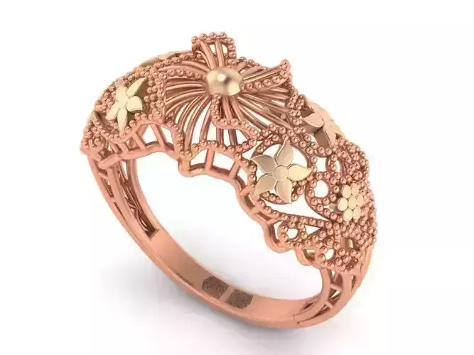 Flower Beads Balls Wire Mesh Plain Gold Ring 3D print model