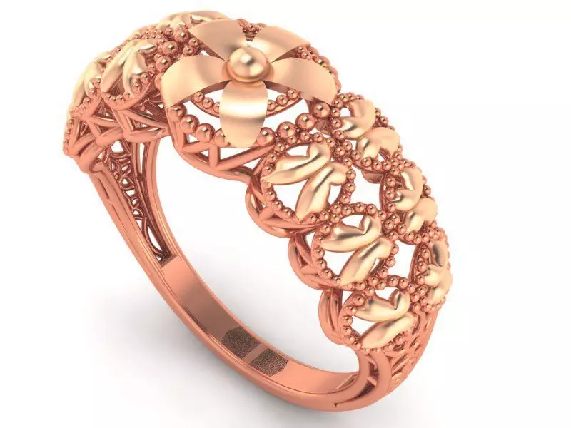 Flower Beads Wire Mesh Plain Gold Ring 3D print model