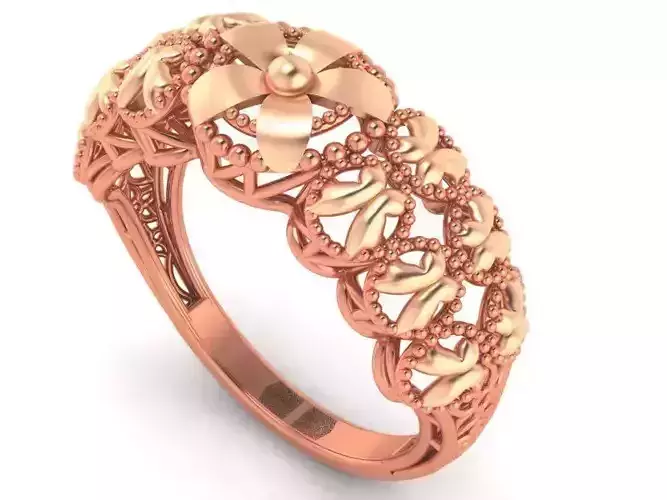 Flower Beads Wire Mesh Plain Gold Ring 3D print model