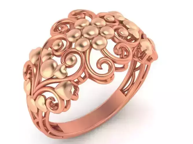 Beads Balls Wire Mesh High Jewelry Cocktail Plain Gold Ring 3D print model