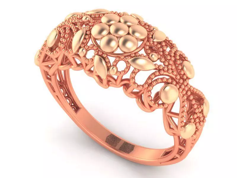 Flower Leaves Beads Wire Mesh High Jewelry Plain Gold Ring 3D print model
