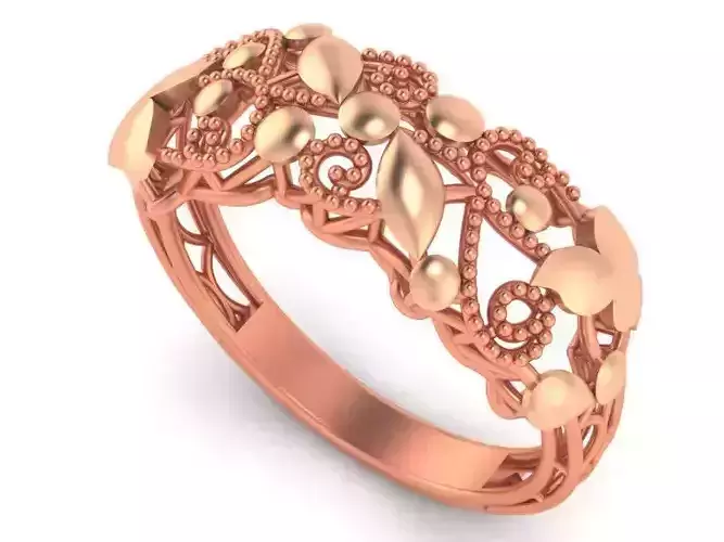 Leaves Beads Balls Wire Mesh High Jewelry Plain Gold Ring 3D print model