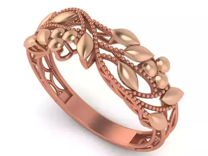 Leaves Wire Mesh Beads Balls Plain Gold Ring 3D print model