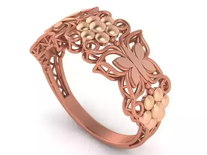 Butterfly on Flower Wire Mesh High Jewelry Cocktail Ring 3D print model