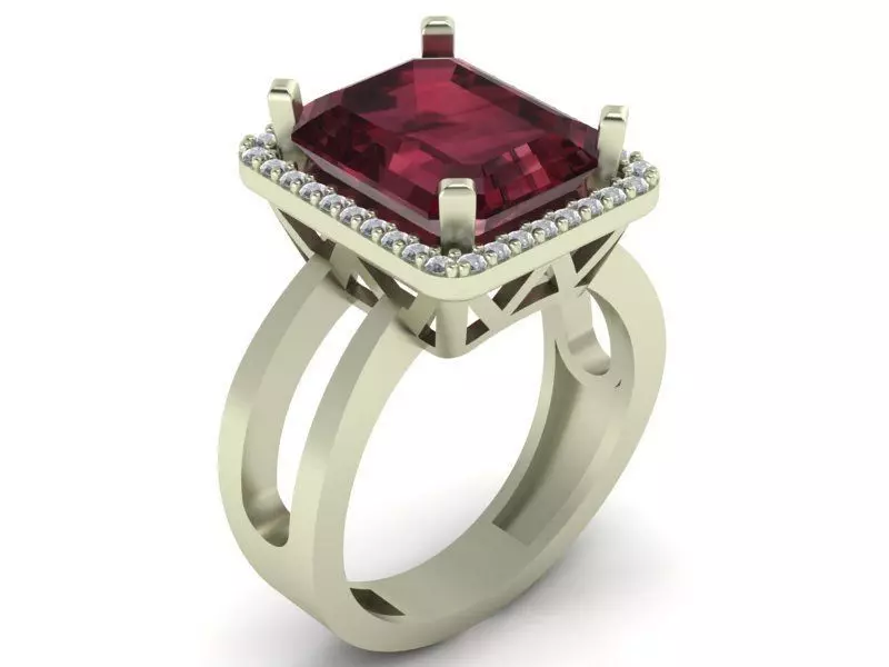 Ruby Halo Solitaire Ring 3dm stl obj ply mtl 3D print model_0