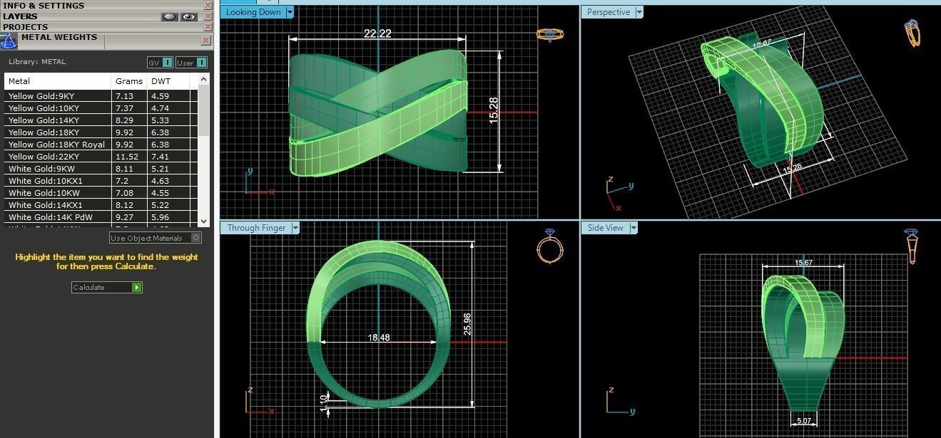 Wire Mesh Plate High Jewelry Cocktail Plain Gold Ring 3D print model_3