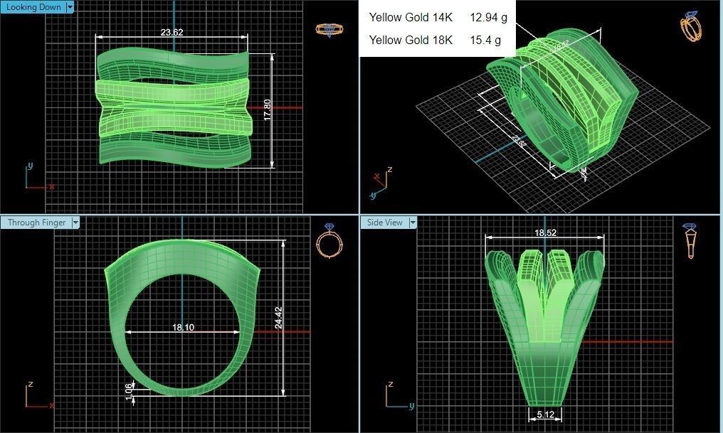 Wire Mesh Havey High Jewelry Cocktail Plain Gold Ring 3D print model_3