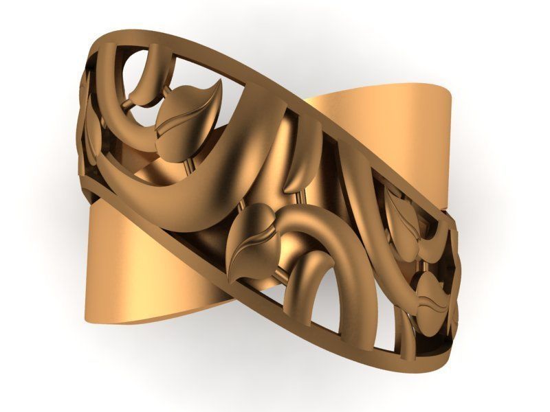 Leaves Vines High Jewelry Plain Gold Ring 3D print model_1