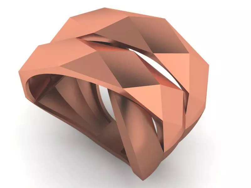 Multi faceted Wire Mesh High Jewelry Cocktail Plain Gold Ring  3D print model_0