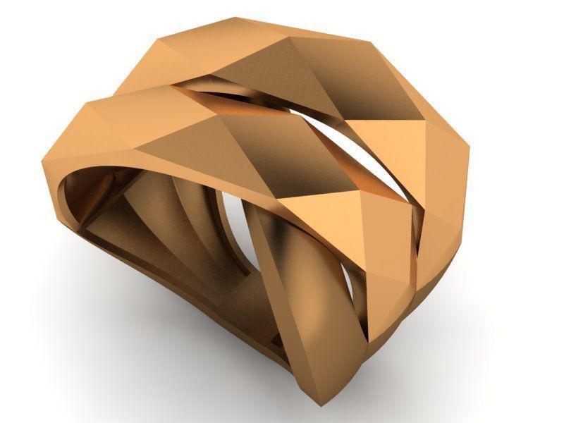 Multi faceted Wire Mesh High Jewelry Cocktail Plain Gold Ring  3D print model_1