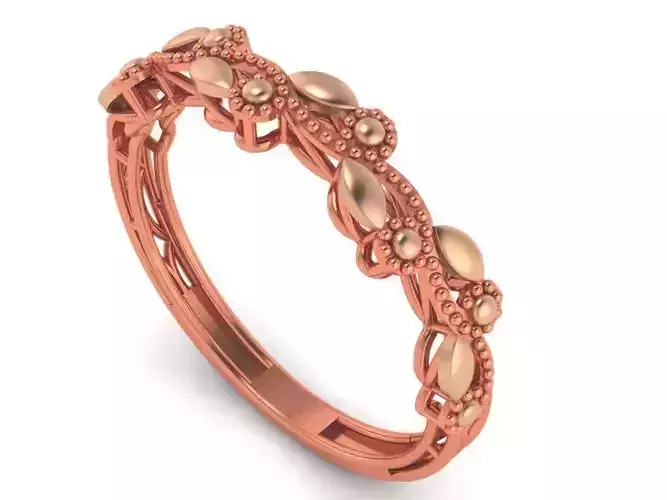 Leaves Beads Balls High Jewelry Cocktail Plain Gold Ring 3D print model