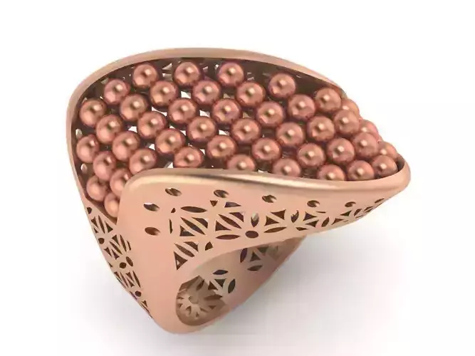 Beads Balls Mesh High Jewelry Cocktail Plain Gold Ring 3D print model