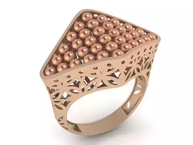 Beads Balls High Jewelry Cocktail Plain Gold Ring 3D print model