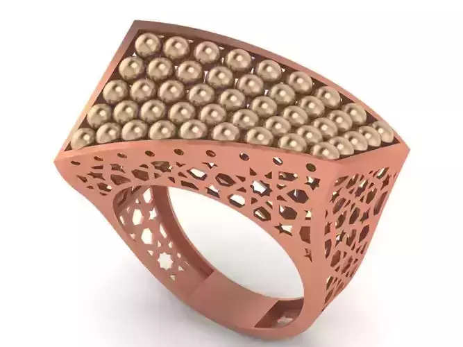 Beads Balls High Jewelry Cocktail Plain Gold Ring 3D print model