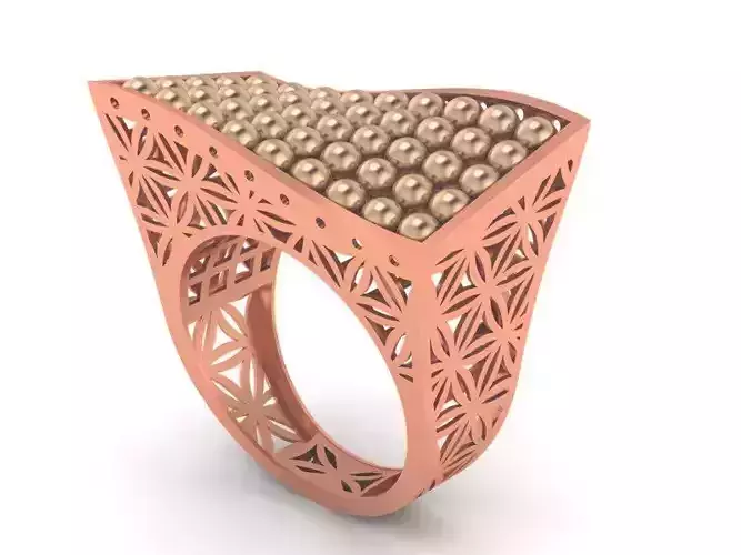 Beads Balls Mesh High Jewelry Cocktail Plain Gold Ring 3D print model