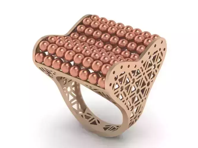 Beads Balls Mesh High Jewelry Cocktail Plain Gold Ring 3D print model