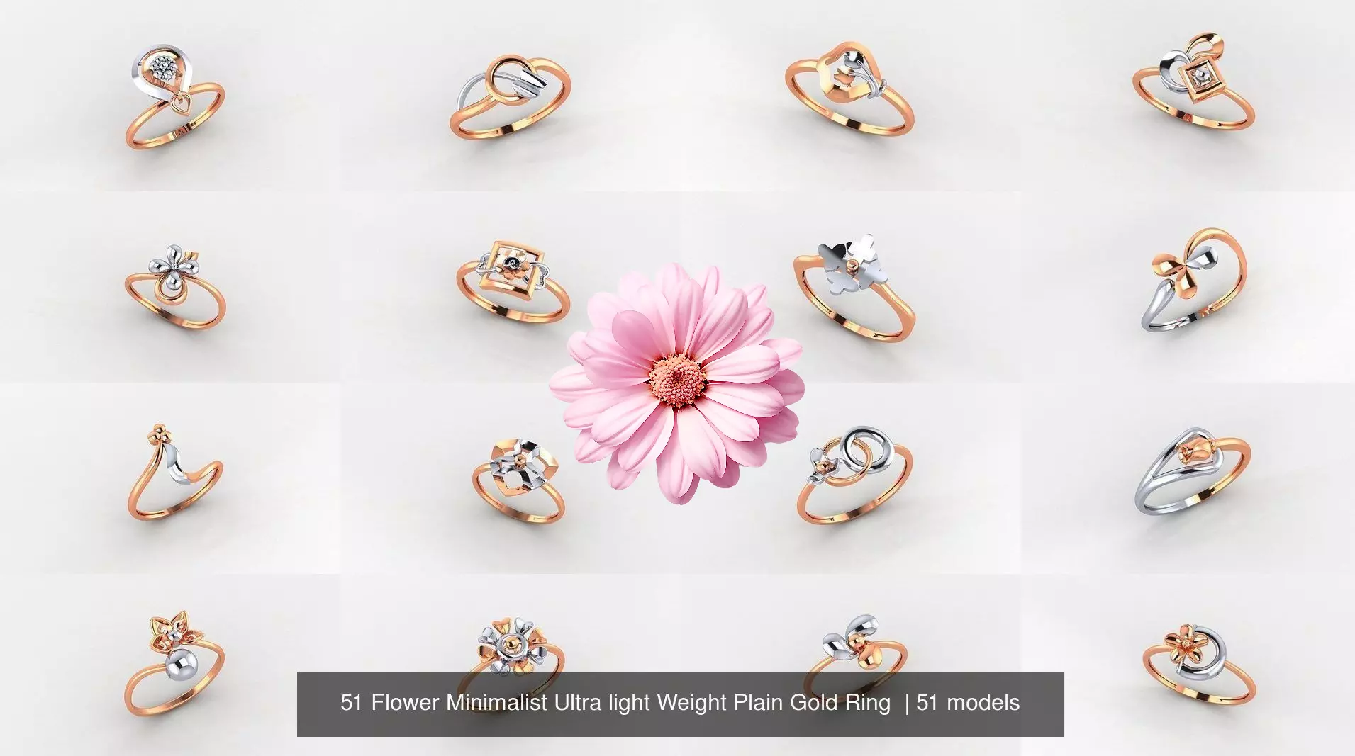 51 Flower Minimalist Ultra light Weight Plain Gold Ring  3D Model Collection_0