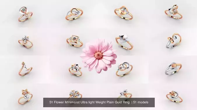 51 Flower Minimalist Ultra light Weight Plain Gold Ring  3D Model Collection