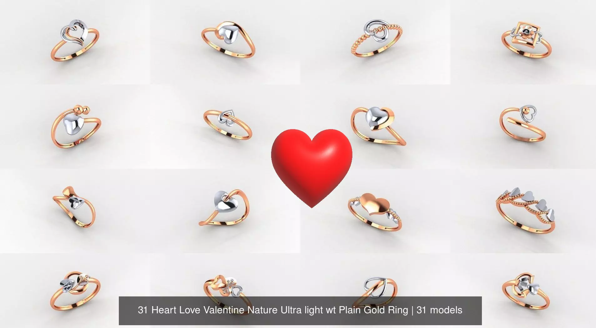 31 Heart Love Valentine Nature Ultra light wt Plain Gold Ring 3D Model Collection_0