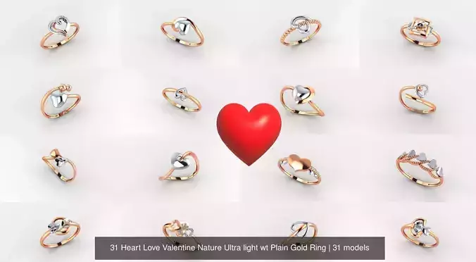 31 Heart Love Valentine Nature Ultra light wt Plain Gold Ring 3D Model Collection