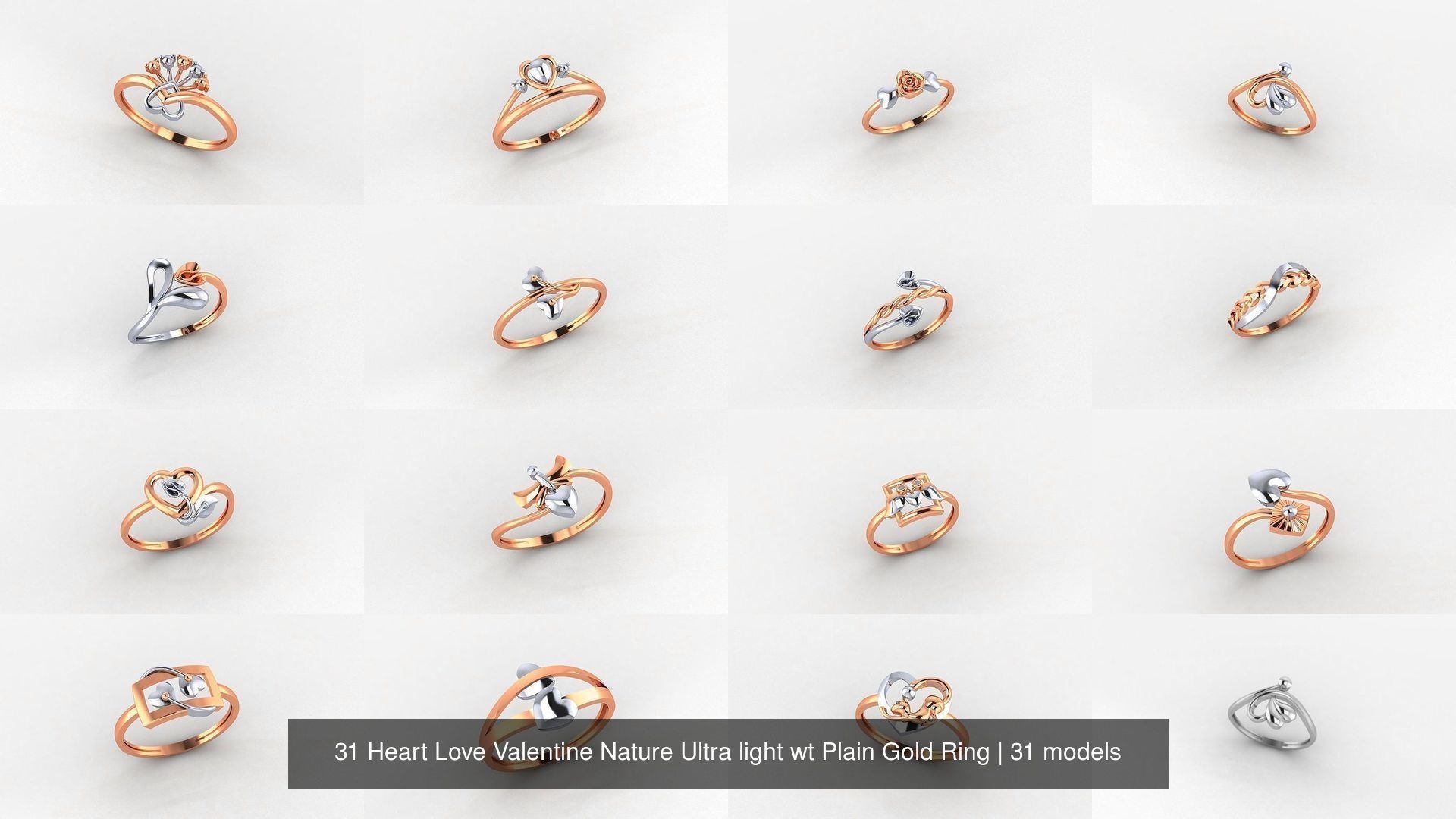 31 Heart Love Valentine Nature Ultra light wt Plain Gold Ring 3D Model Collection_1