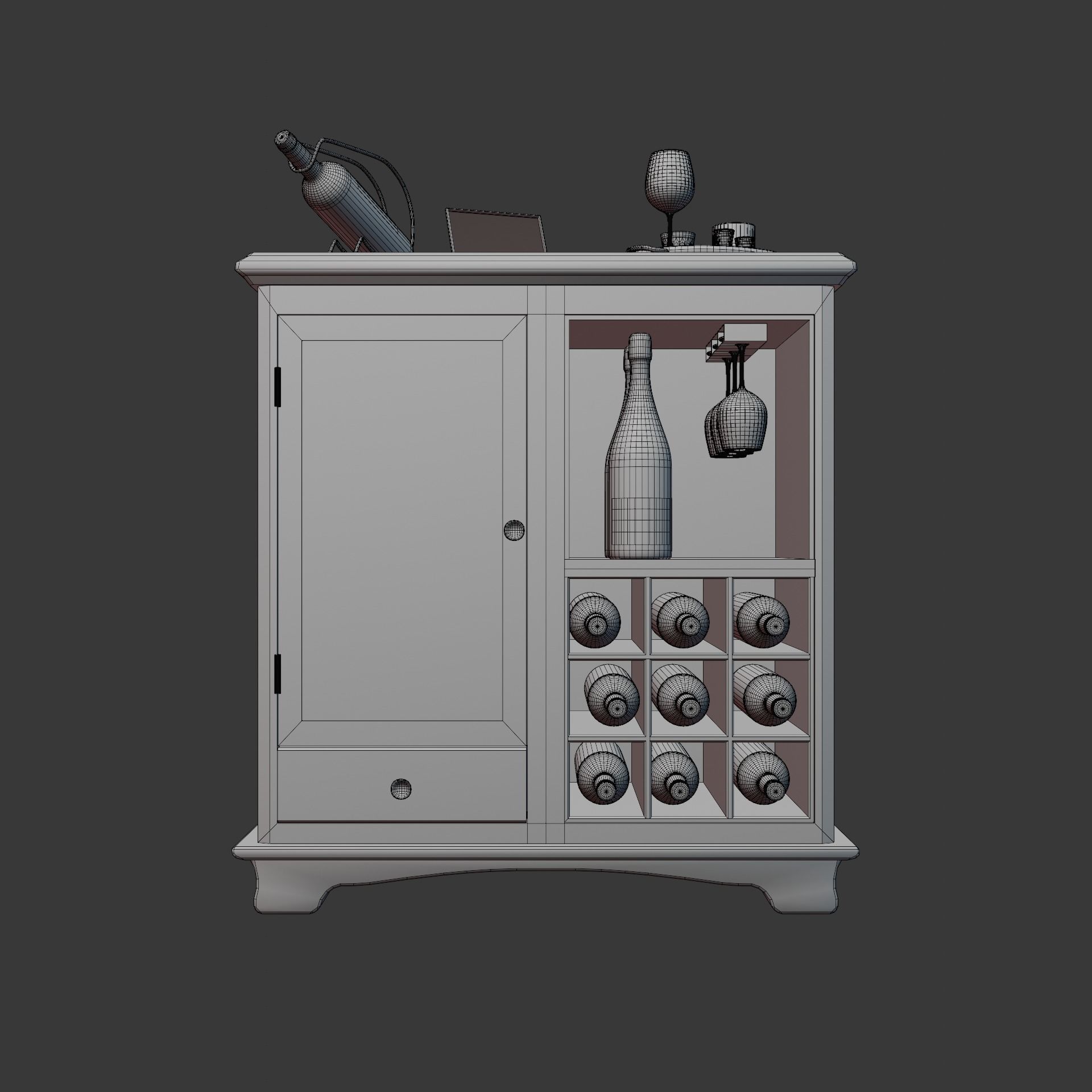 A wooden wine storage cabinet 3D model_3