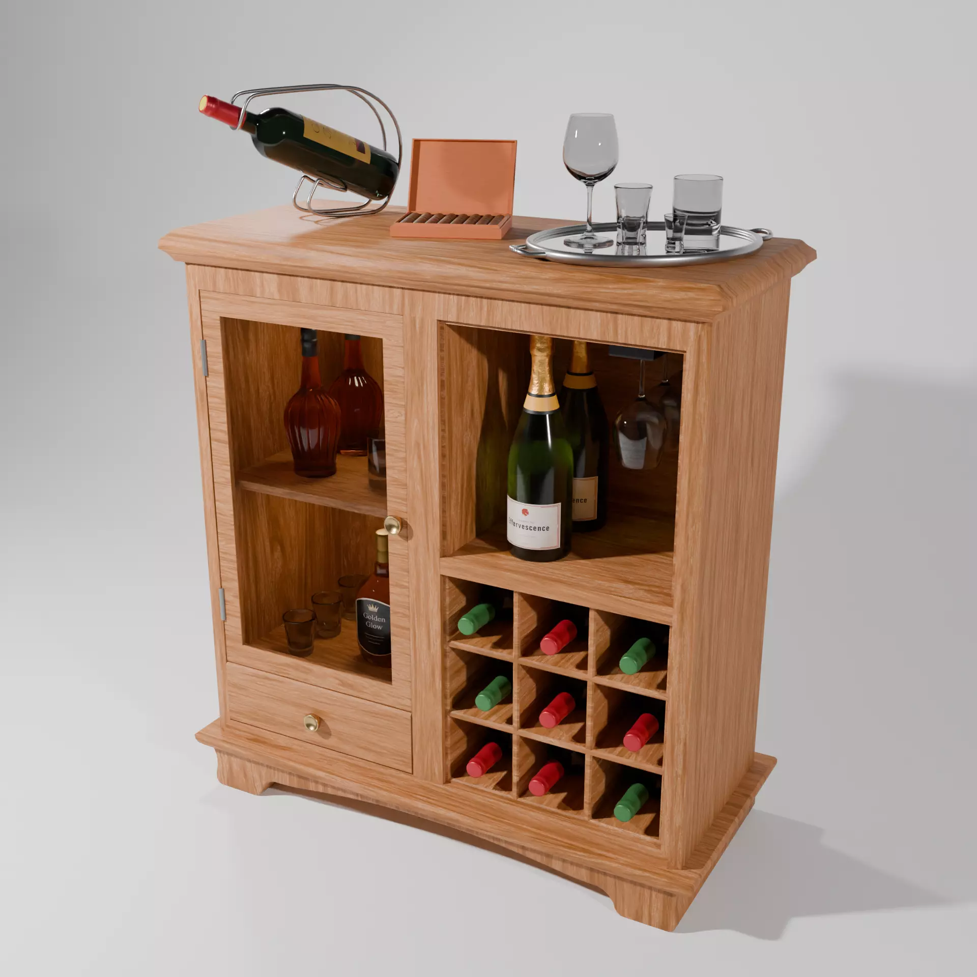 A wooden wine storage cabinet 3D model_0