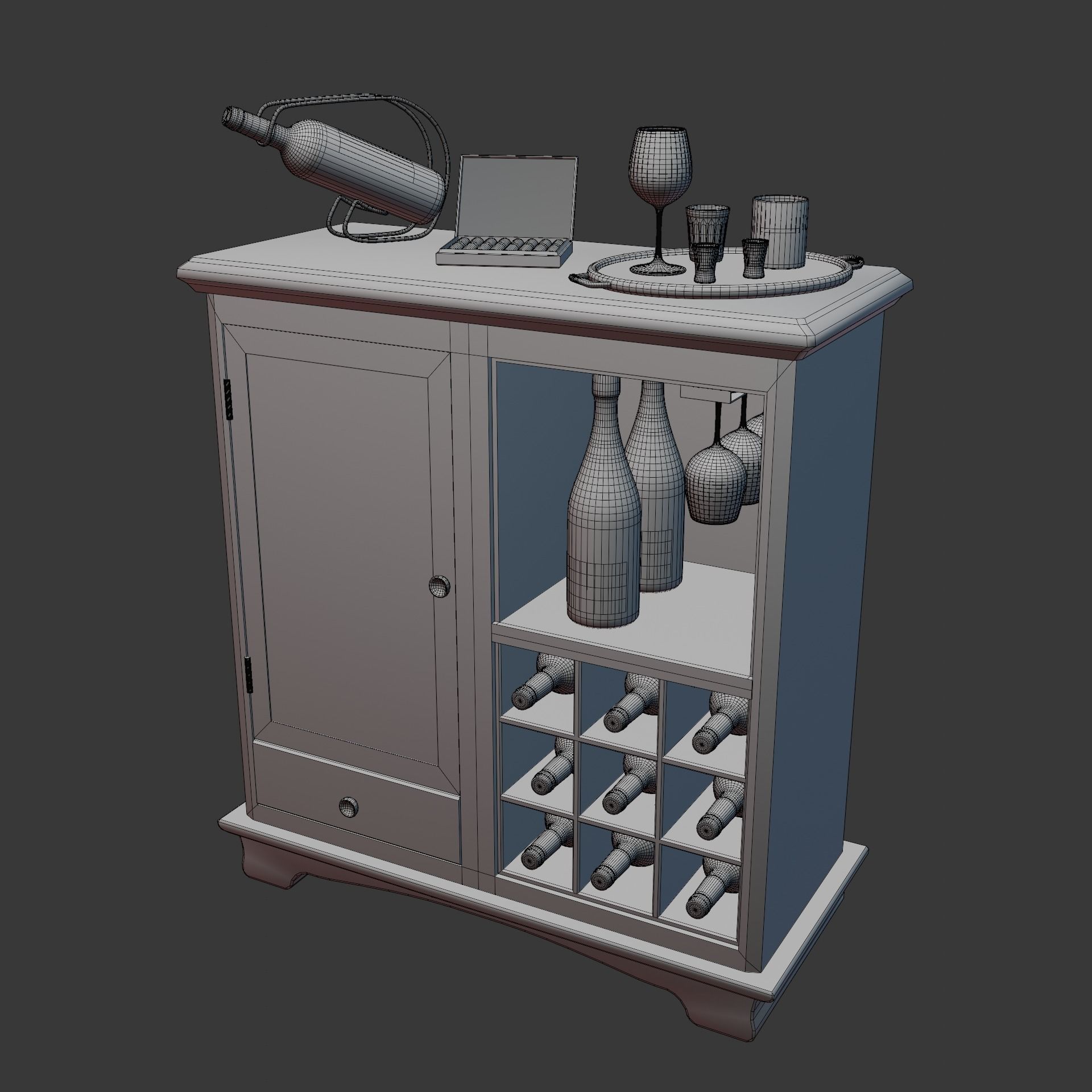 A wooden wine storage cabinet 3D model_1