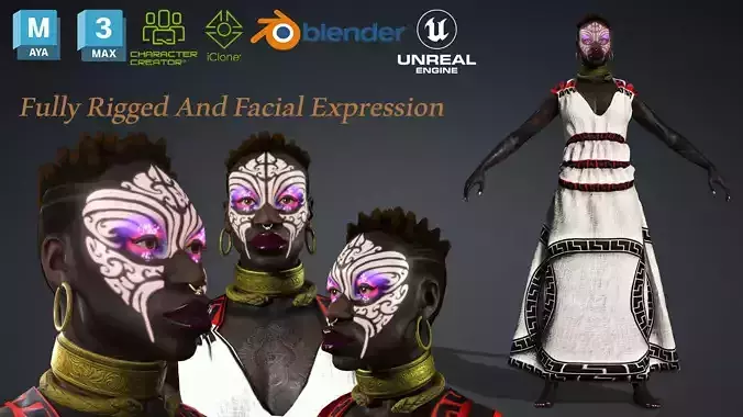 African Female - 3D Character Model Low-poly 3D model