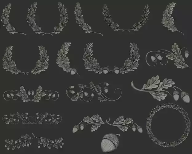 Oak leaves decor ornament bas-relief