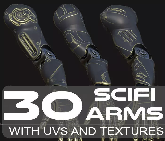 30 SCIFI ARMS with 4k Textures and UVS for ALL Softwares 3D model_0