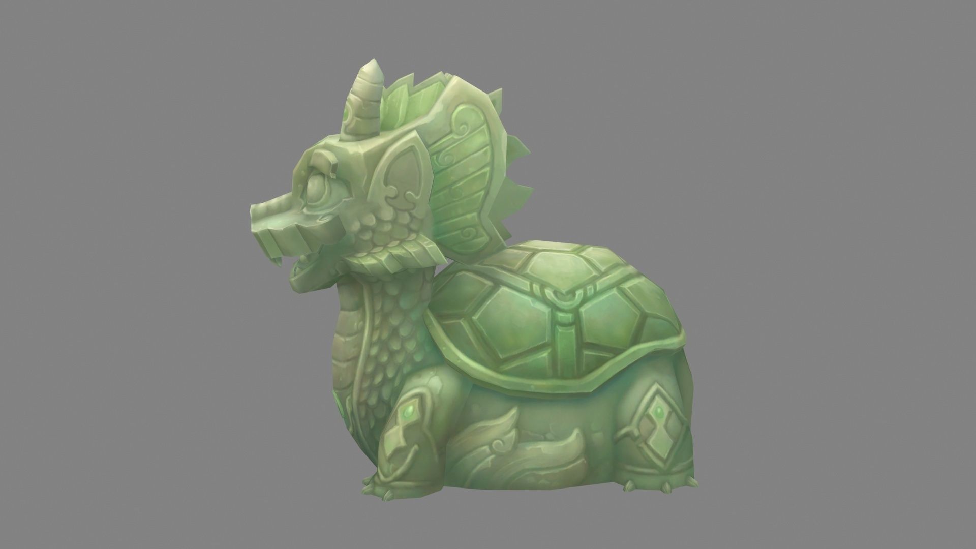 Cartoon jade Tortoise sculpture Low-poly 3D model_1