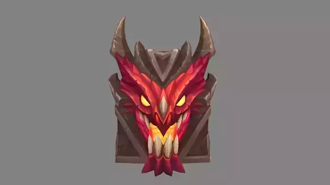 Cartoon fire dragon head shield sculpture
