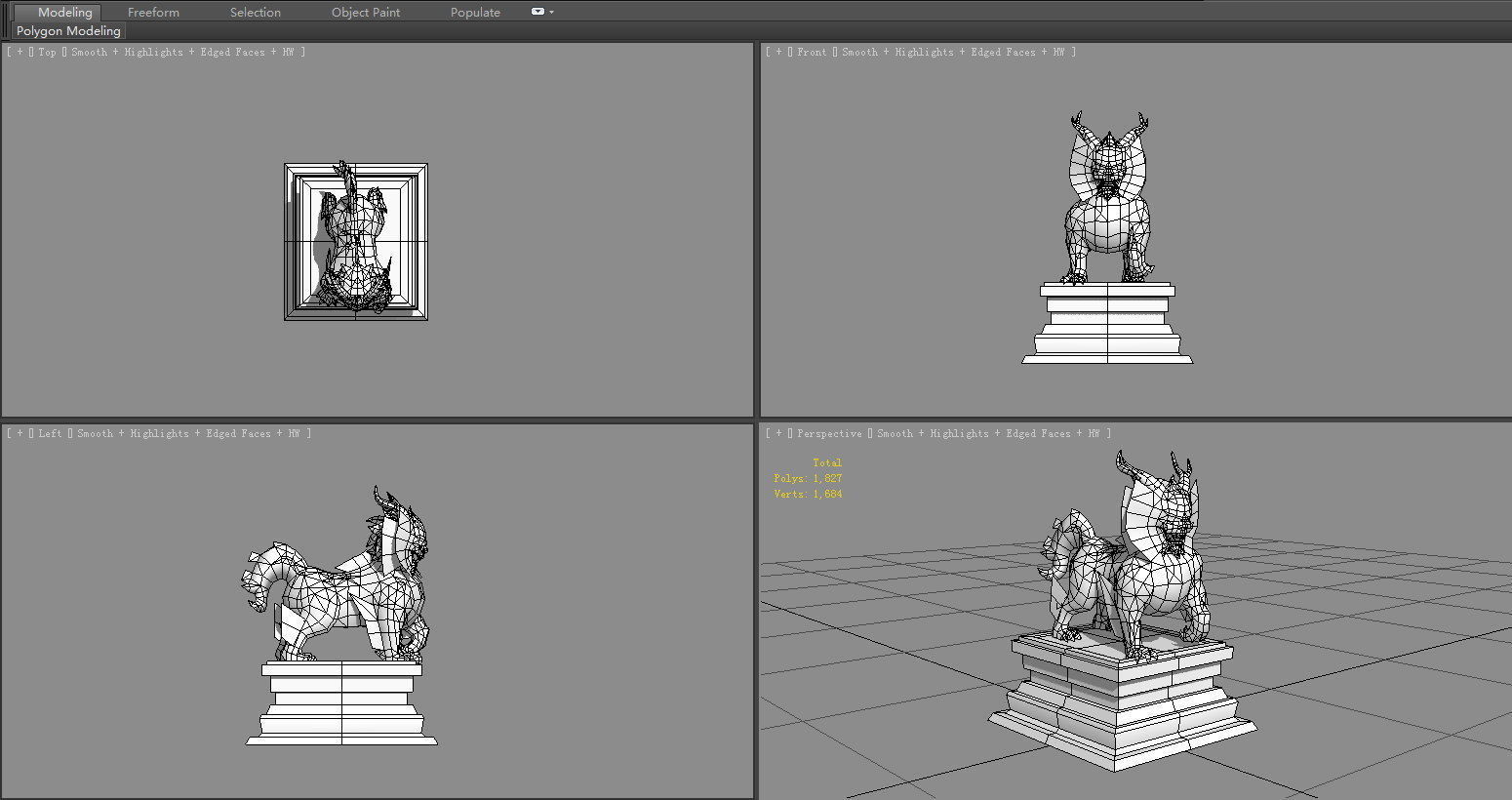 Stone lion - kylin Sculpture - chinese unicorn statue Low-poly 3D model_6
