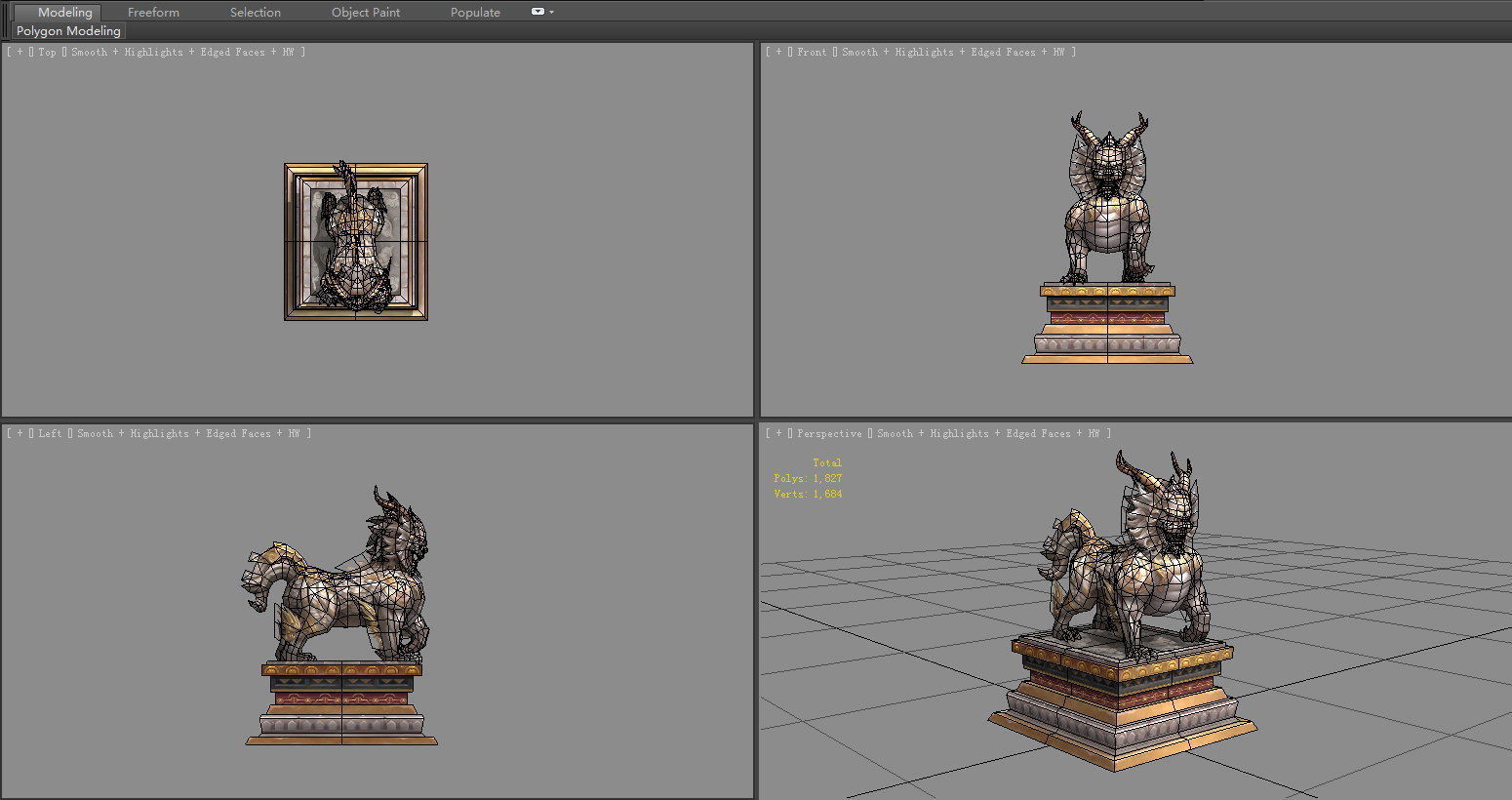 Stone lion - kylin Sculpture - chinese unicorn statue Low-poly 3D model_5