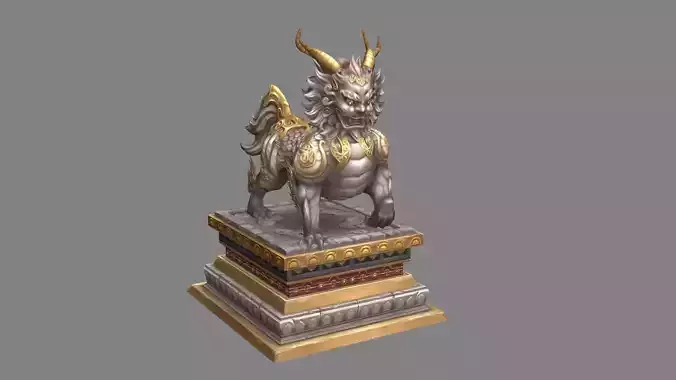 Stone lion - kylin Sculpture - chinese unicorn statue