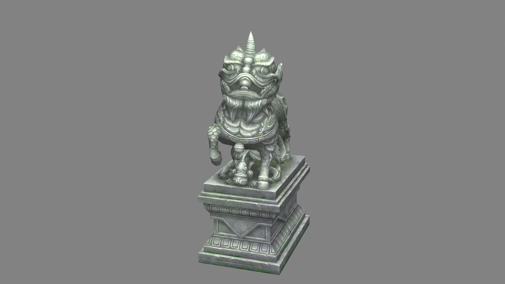 kylin Sculpture - chinese unicorn statue Low-poly 3D model_1