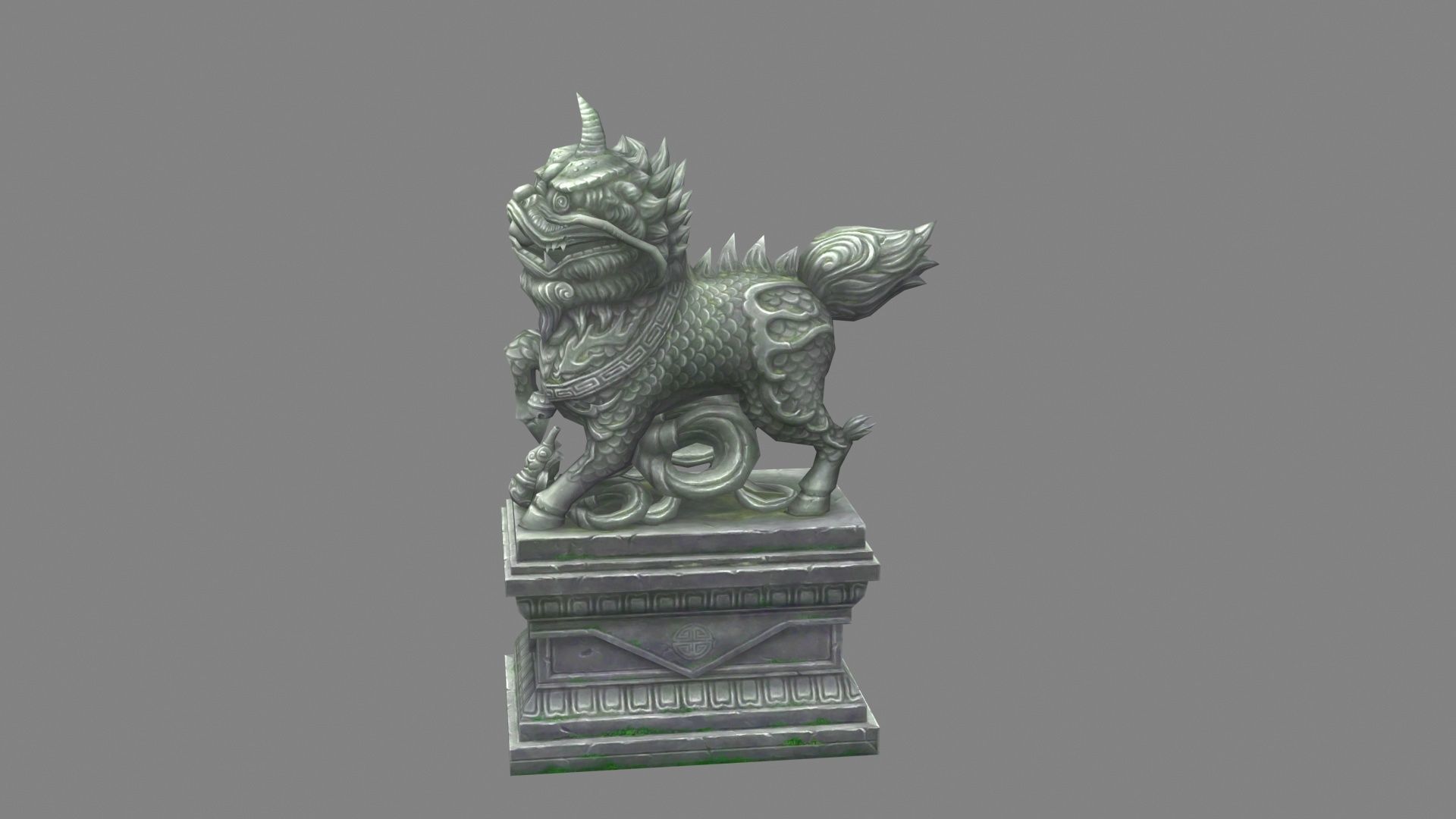kylin Sculpture - chinese unicorn statue Low-poly 3D model_3