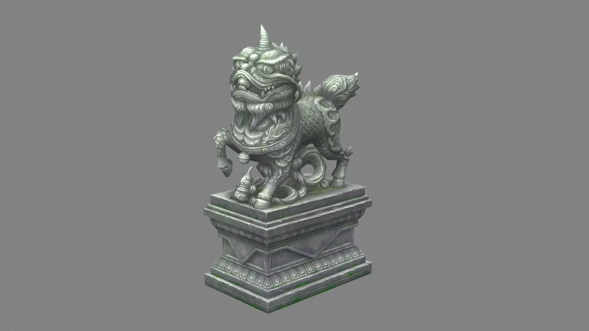 kylin Sculpture - chinese unicorn statue Low-poly 3D model_0