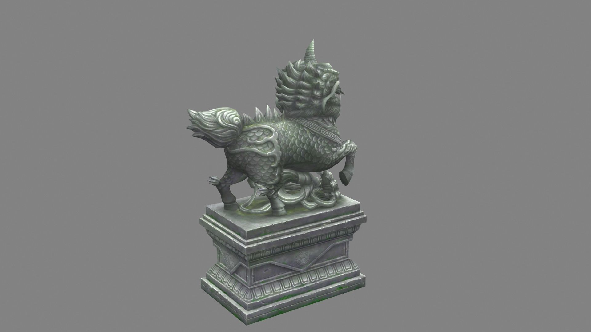 kylin Sculpture - chinese unicorn statue Low-poly 3D model_2