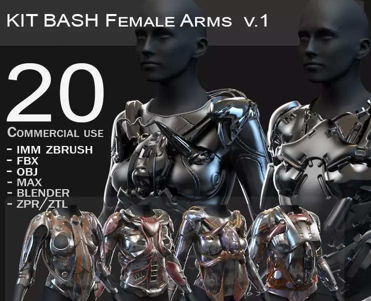 27 Female Scifi Suits KitBash with Uvs Plus ZTL LP HP Low-poly 3D model_0
