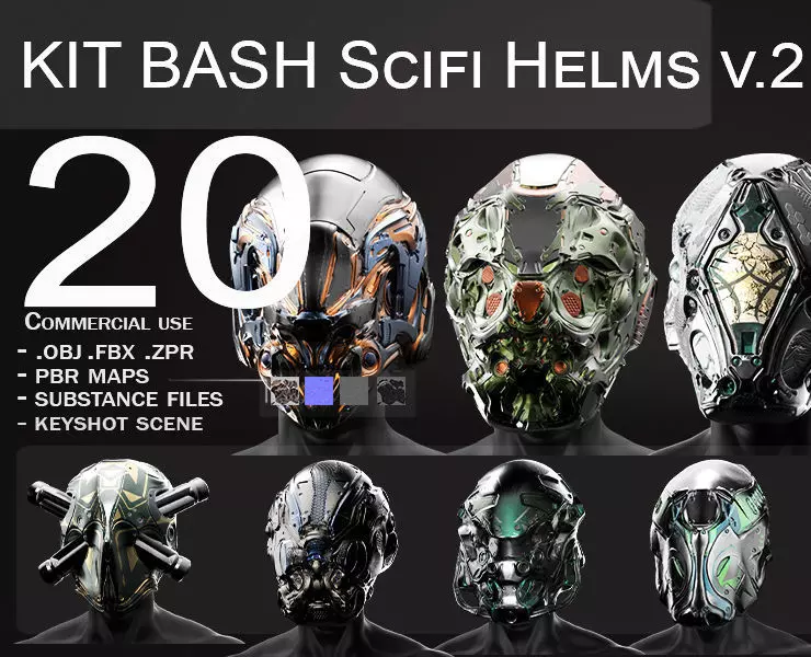 20 Scifi Helmets with Textures Ready for Games and 3D Softwares Low-poly 3D model_0