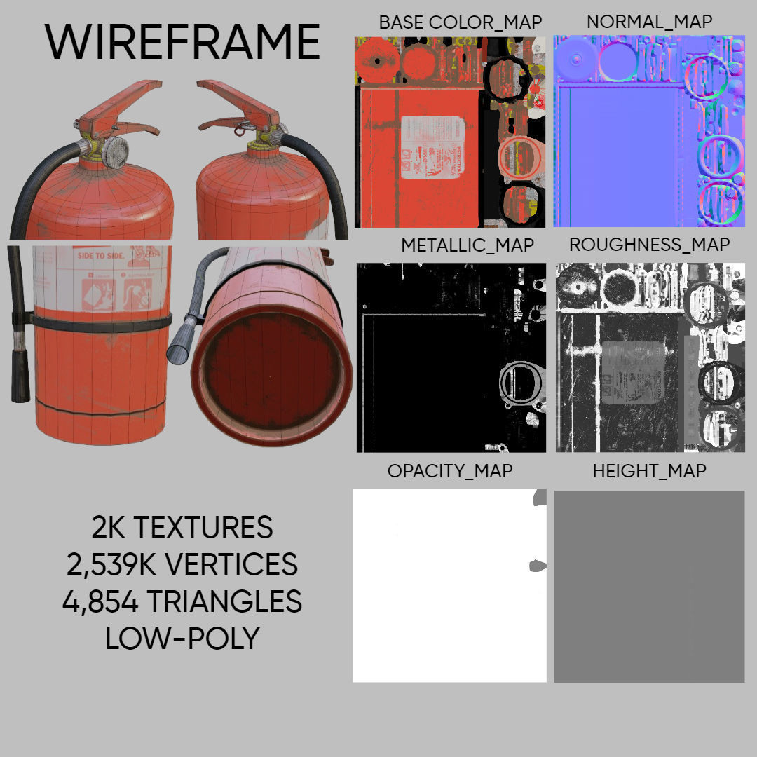 Damaged Fire Extinguisher Low-poly 3D model_4