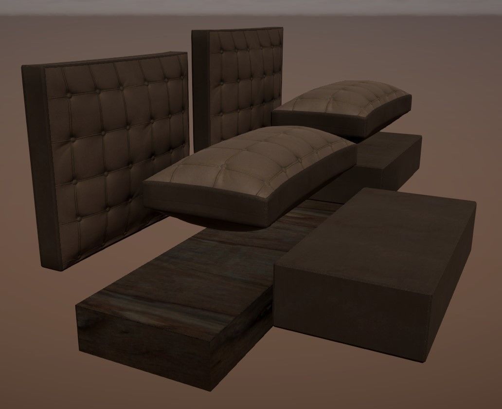 Modular Leather Cafe Diner Booth Couch Seat - 4K PBR Low-poly 3D model_2