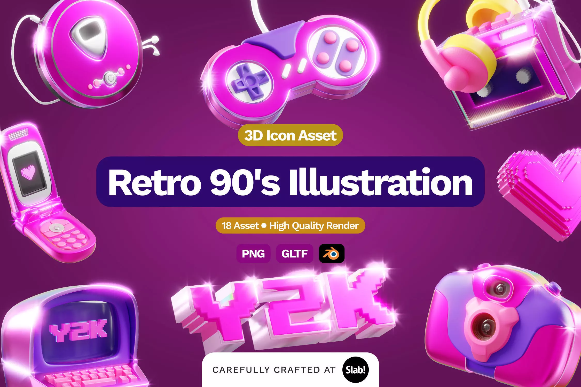 3D Retro 90s Illustration 3D model_0